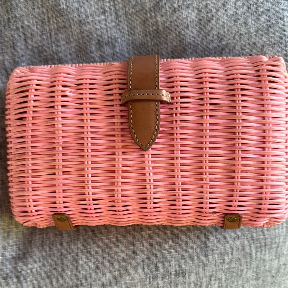 J. Crew Pink and Brown Woven Clutch